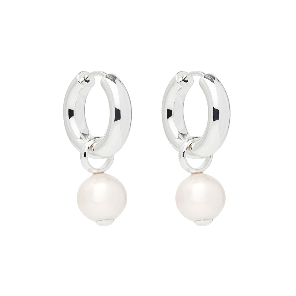 Silver, huggies (4mm tube, 18mm ID), FWP (10-11mm) round.