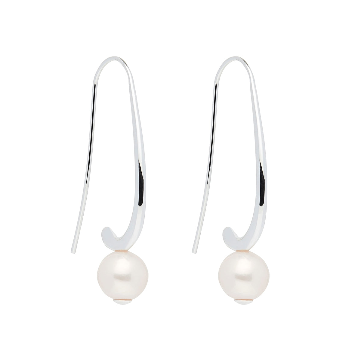 Silver, long hook FWP earrings