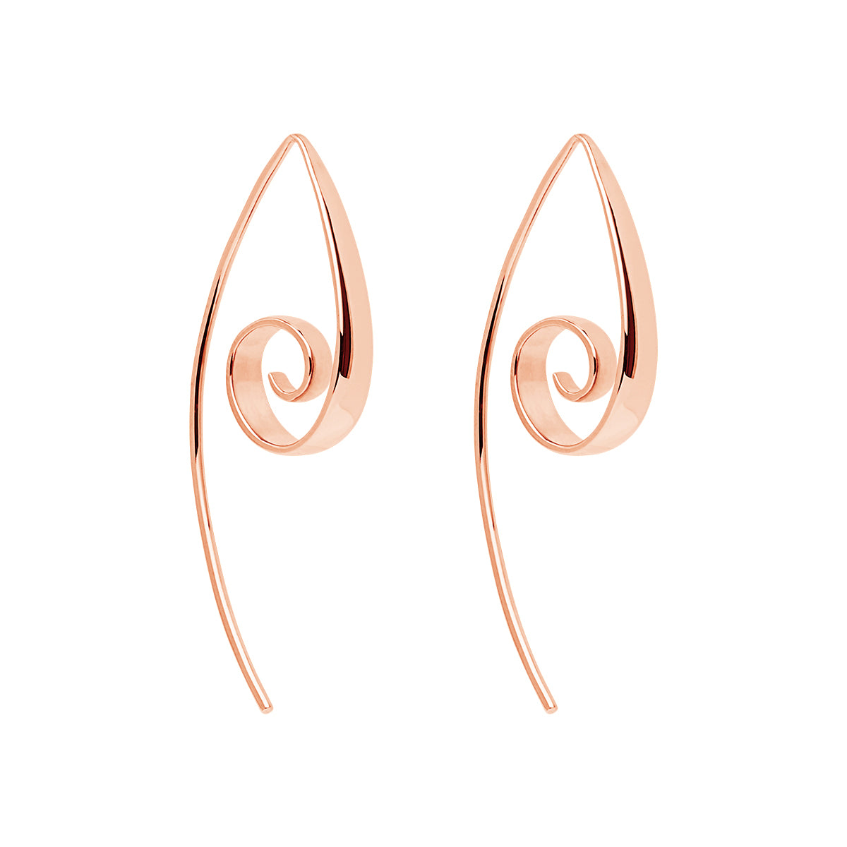 3.5x38mm rose gold (14k 1mc) plated silver tapered curl earring, antitarnish