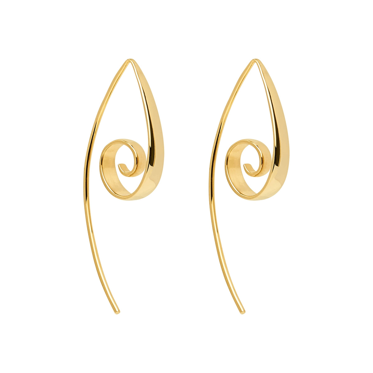 3.5x38mm yellow gold (14k 1mc) plated silver tapered curl earring, antitarnish