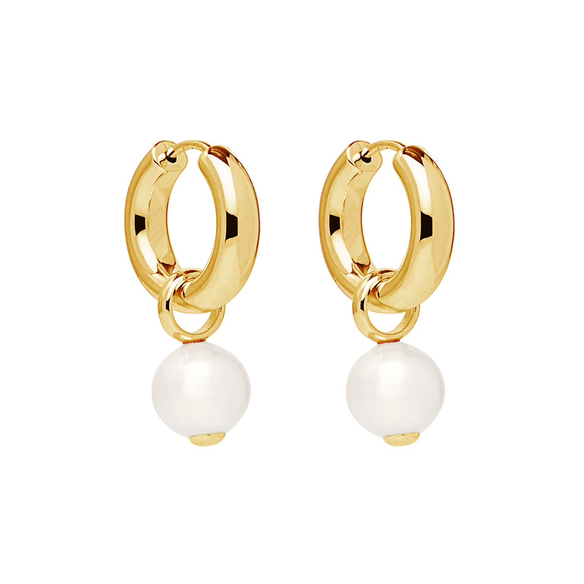 Silver, gold plated huggies 4mm tube, 18mm ID. Freshwater pearl drop