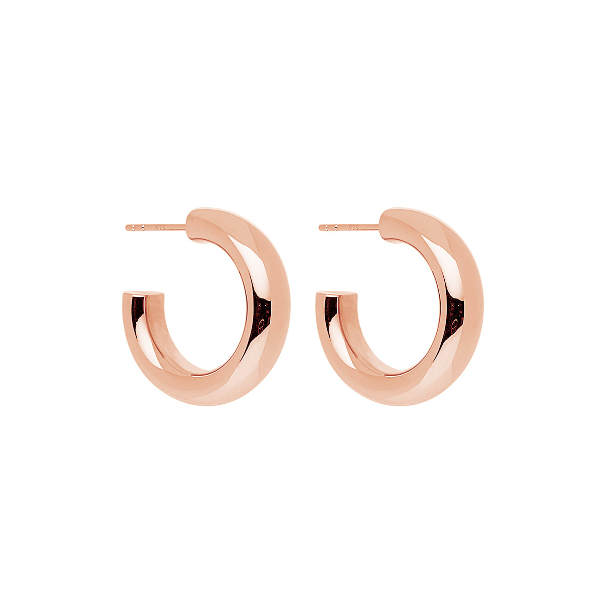 sterling silver, 14-karat rose gold plate 6mm x 25mm hollow hoops, stud fastening
