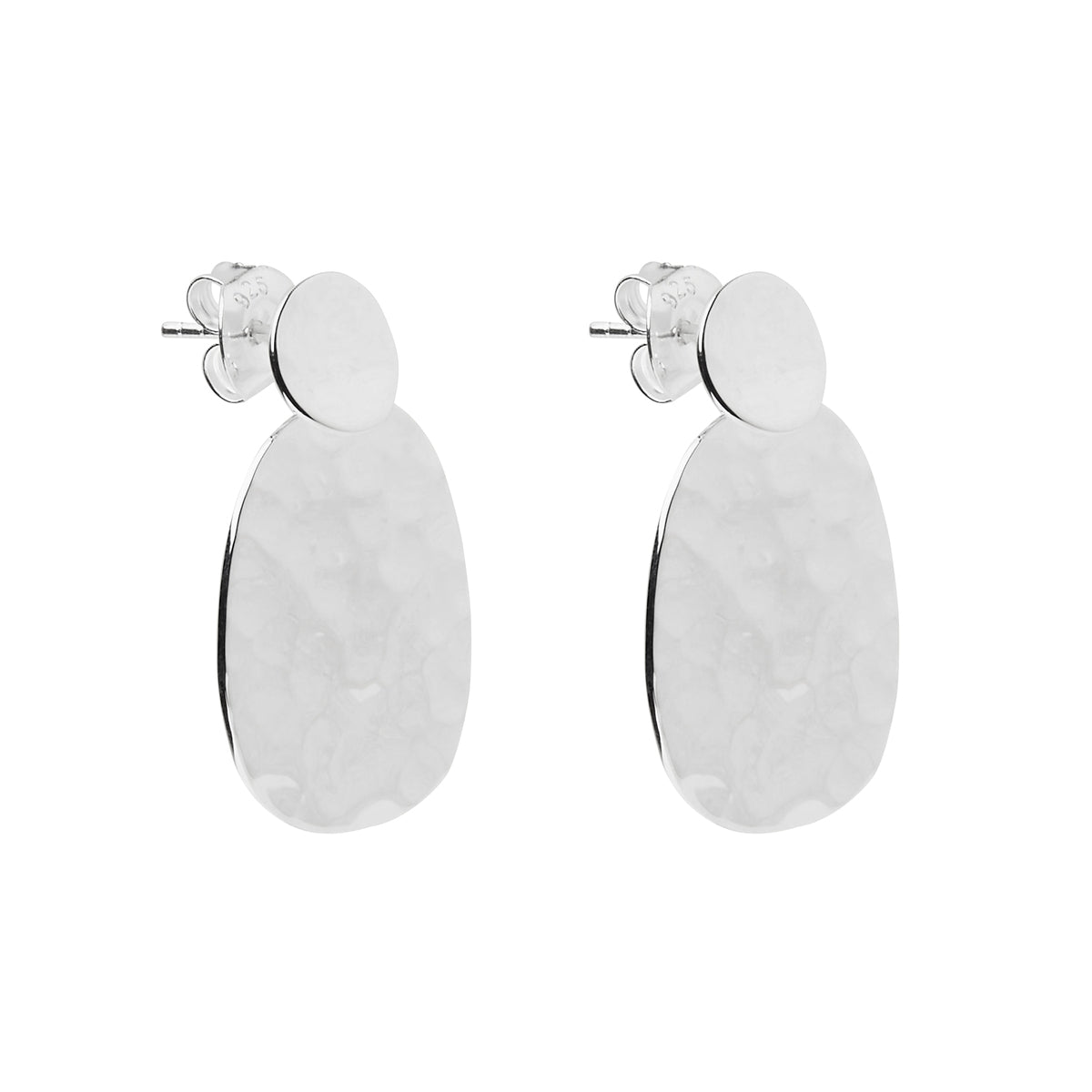 18x30mm, irregular shape hanging from 8mm disc with post & butterfly, beaten finish, antitarnish