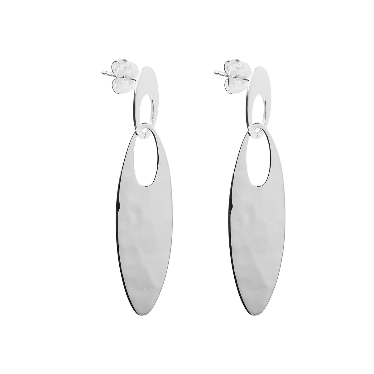 solid sterling silver 12mm x 53mm two slim interlinked oval shapes stud fastening