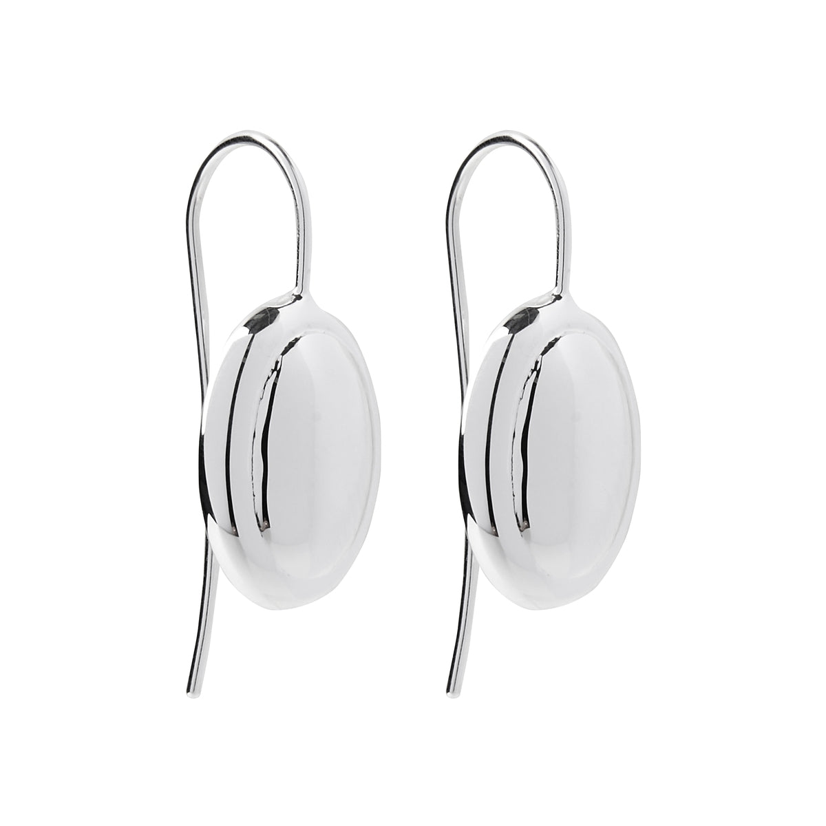 Sterling silver oval disc earrings on fixed hook
