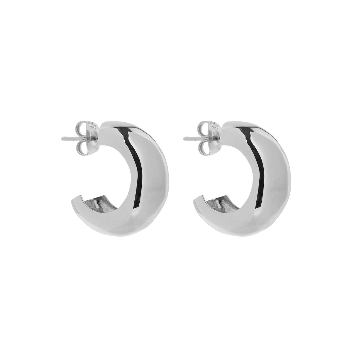 sterling silver, 12mm x 23mm slightly dimpled hoops, stud fastening