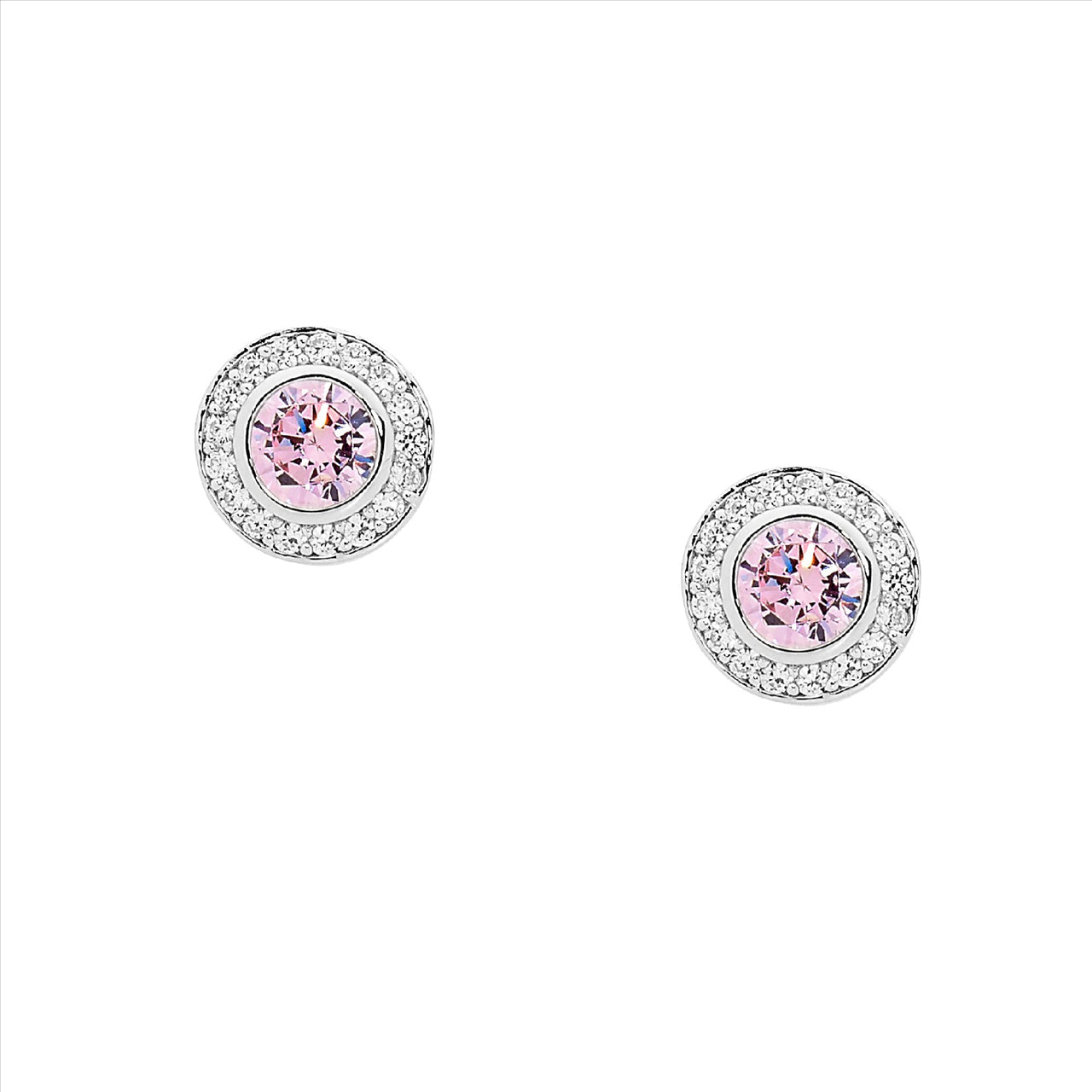 Silver, pink CZ bezel w halo of white CZ studs