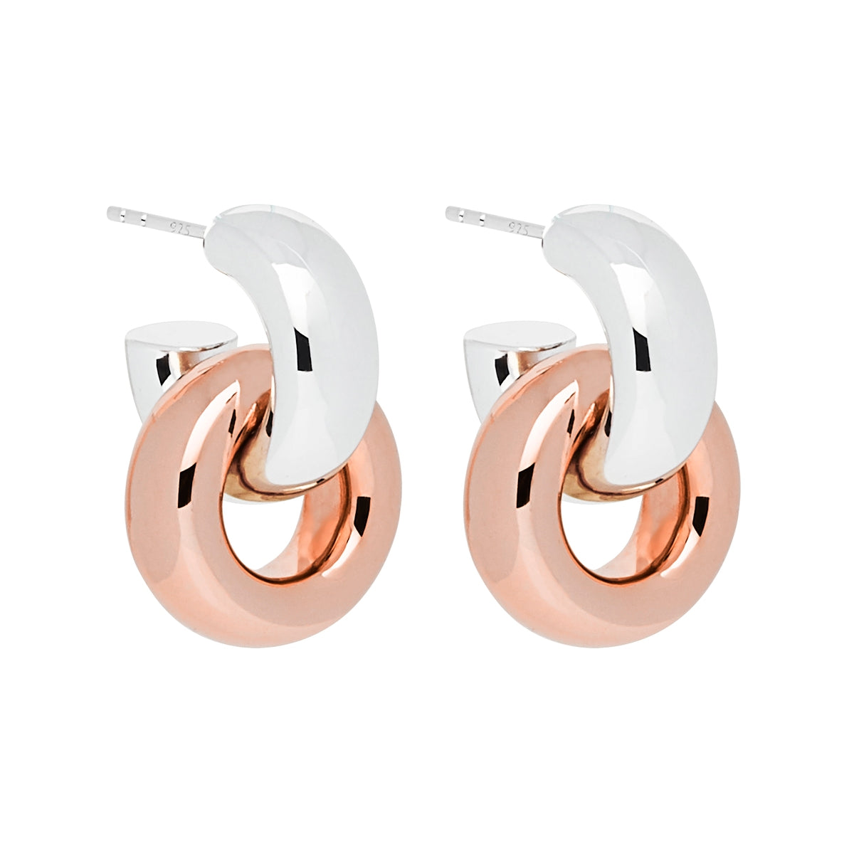 Siilver hollow-tube hoop with stud fitting and rose gold