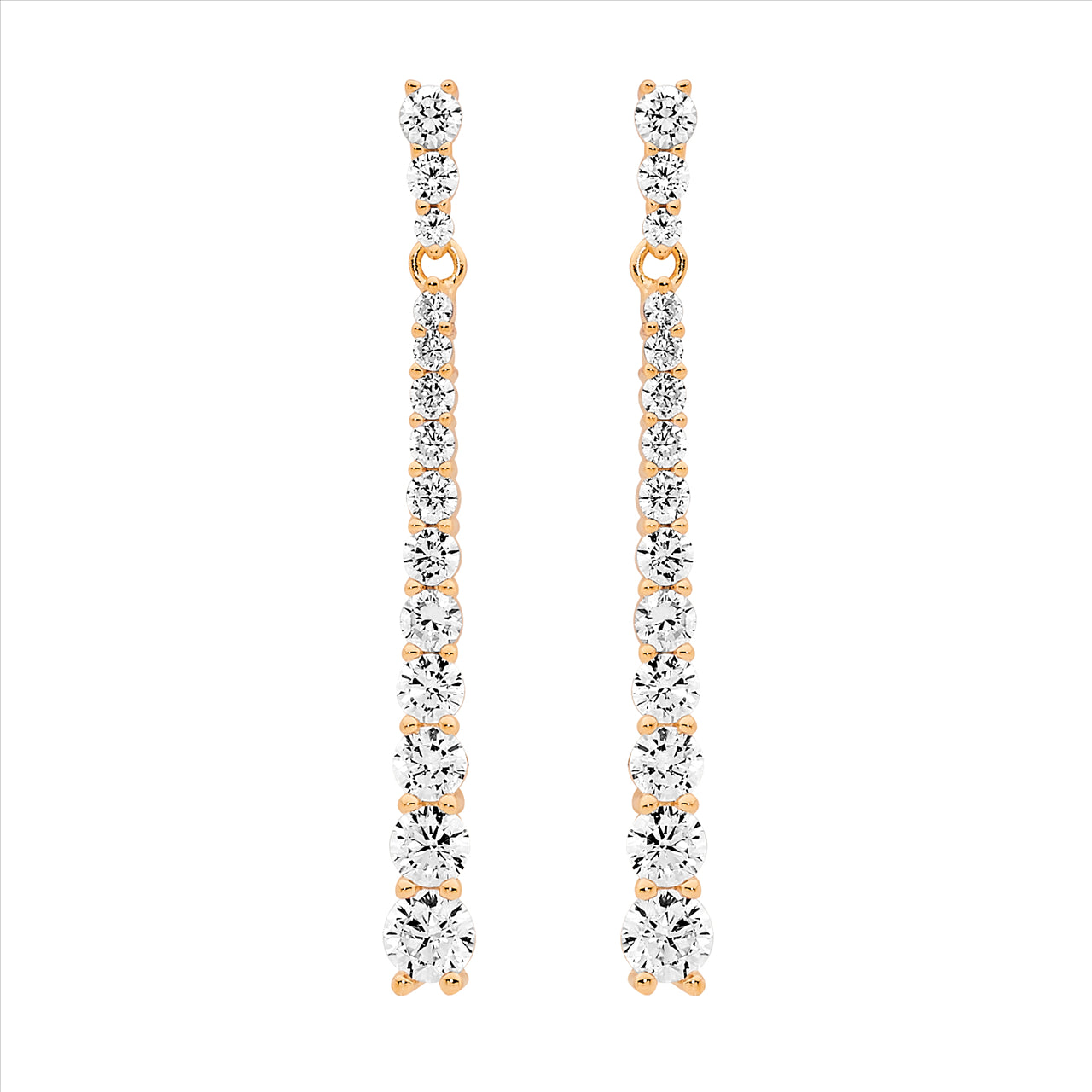 SS round gradual WH CZ drop earrings w/ rose gold plating