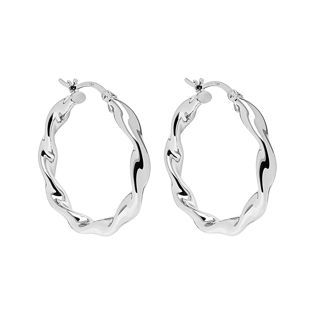 4x33mm hollow silver twist tube hoop with lever clasp, antitarnish