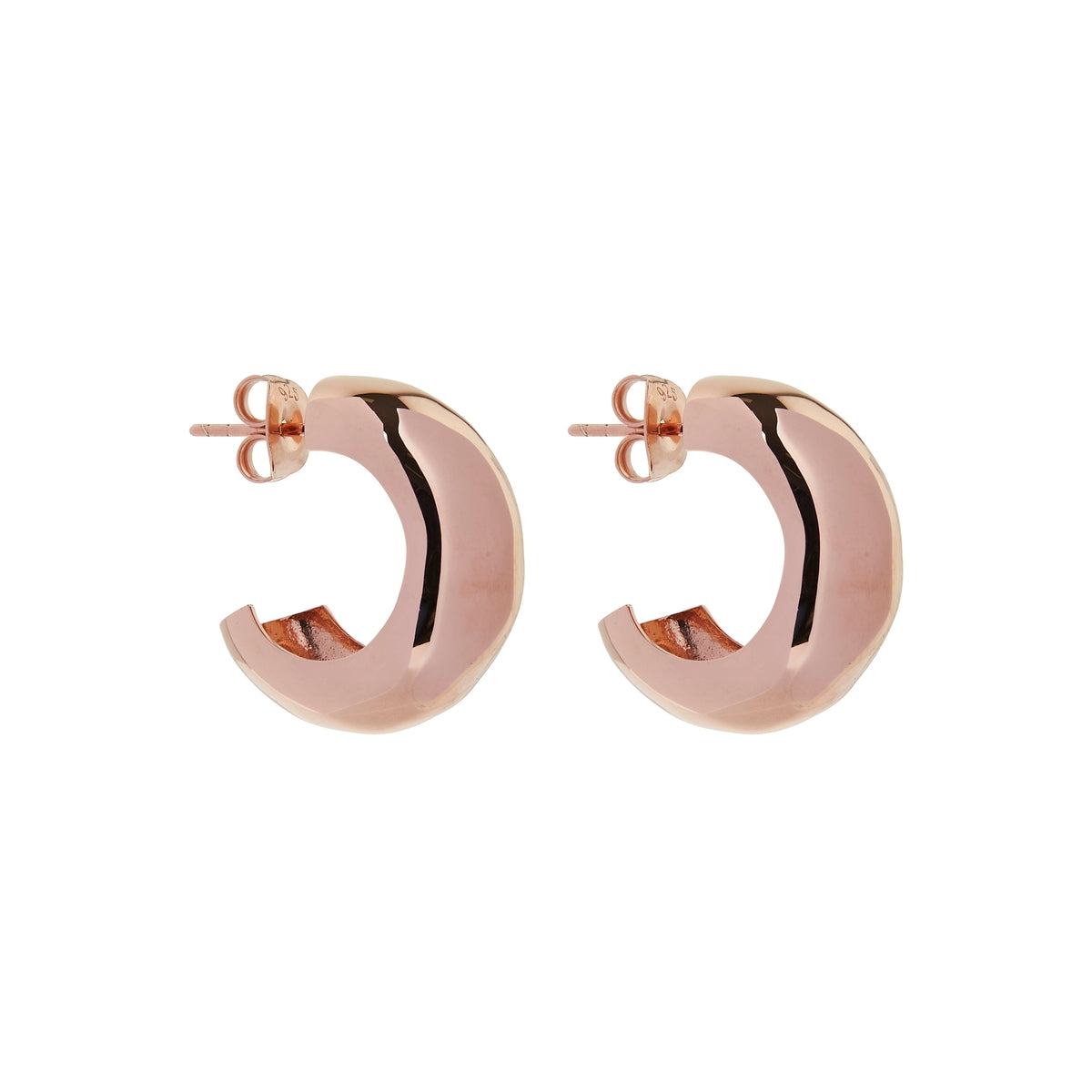 12x23mm chunky rose gold (14k 1mc) plated silver slightly dimpled hoop earring with stud fitting, antitarnish