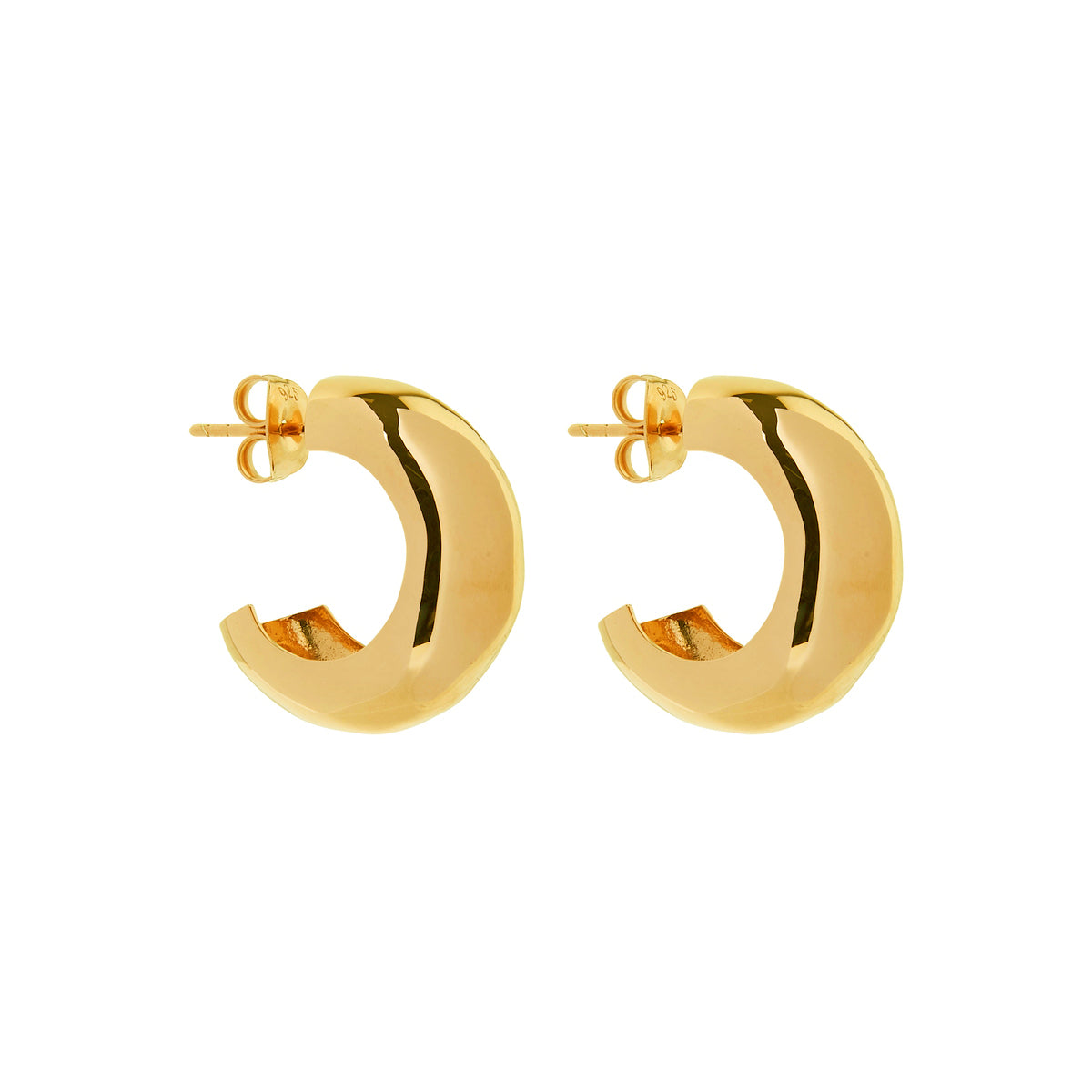 12x23mm chunky yellow gold (14k 1mc) plated silver slightly dimpled hoop earring with stud fitting, antitarnish