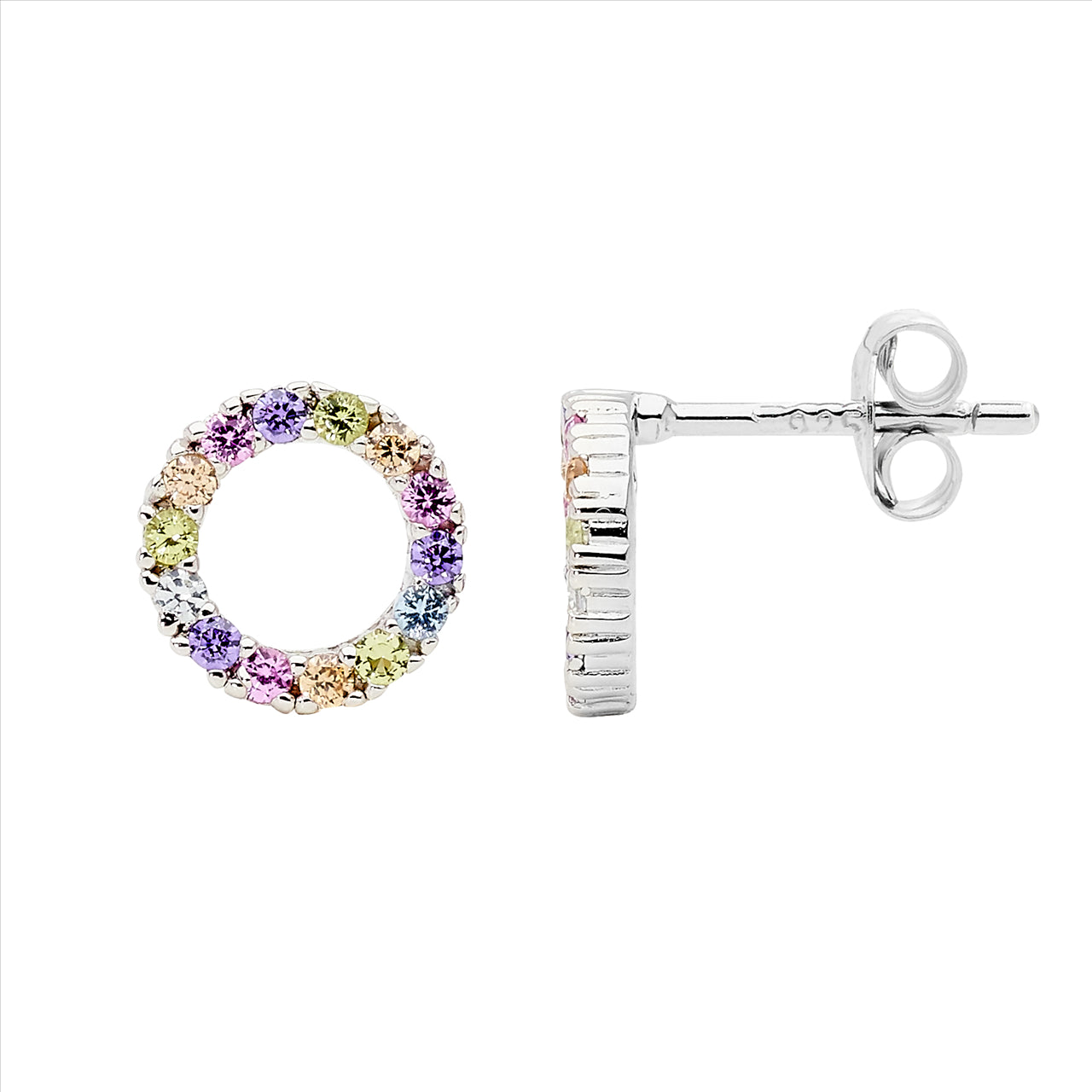 SS 9mm open circle earrings w/ pastel colour cz