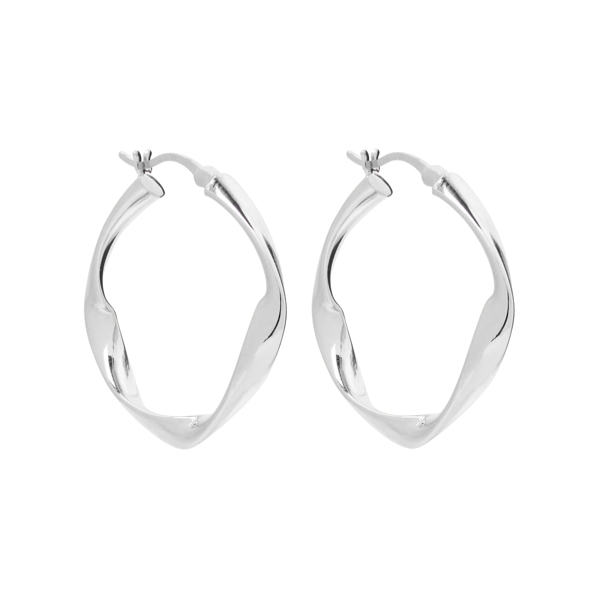 Sterling silver 4x29mm hollow-tube square twist hoop with lever, antitarnish