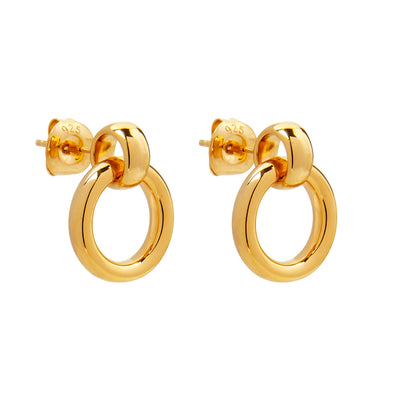 14x17mm yellow gold (14k 0.5mc) plated silver e/r, donut ring hanging from small ring with post & butterfly, antitarn