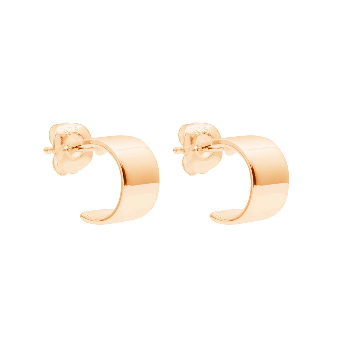 Sterling silver YGP 7x11.5mm plain half-hoop stud earring, antitarnish