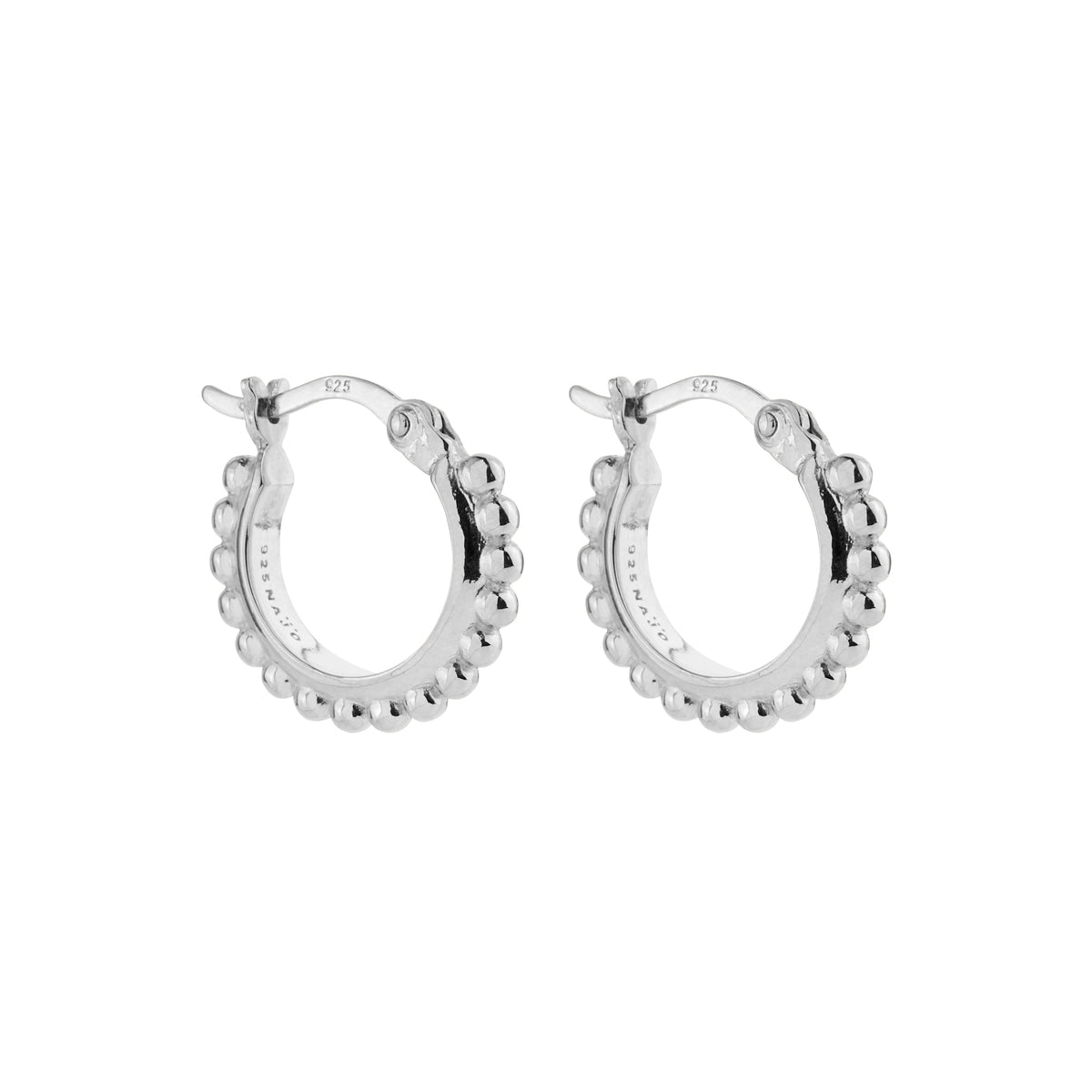 Sterling silver 2x15mm beaded hoop with lever clasp, antitarnish
