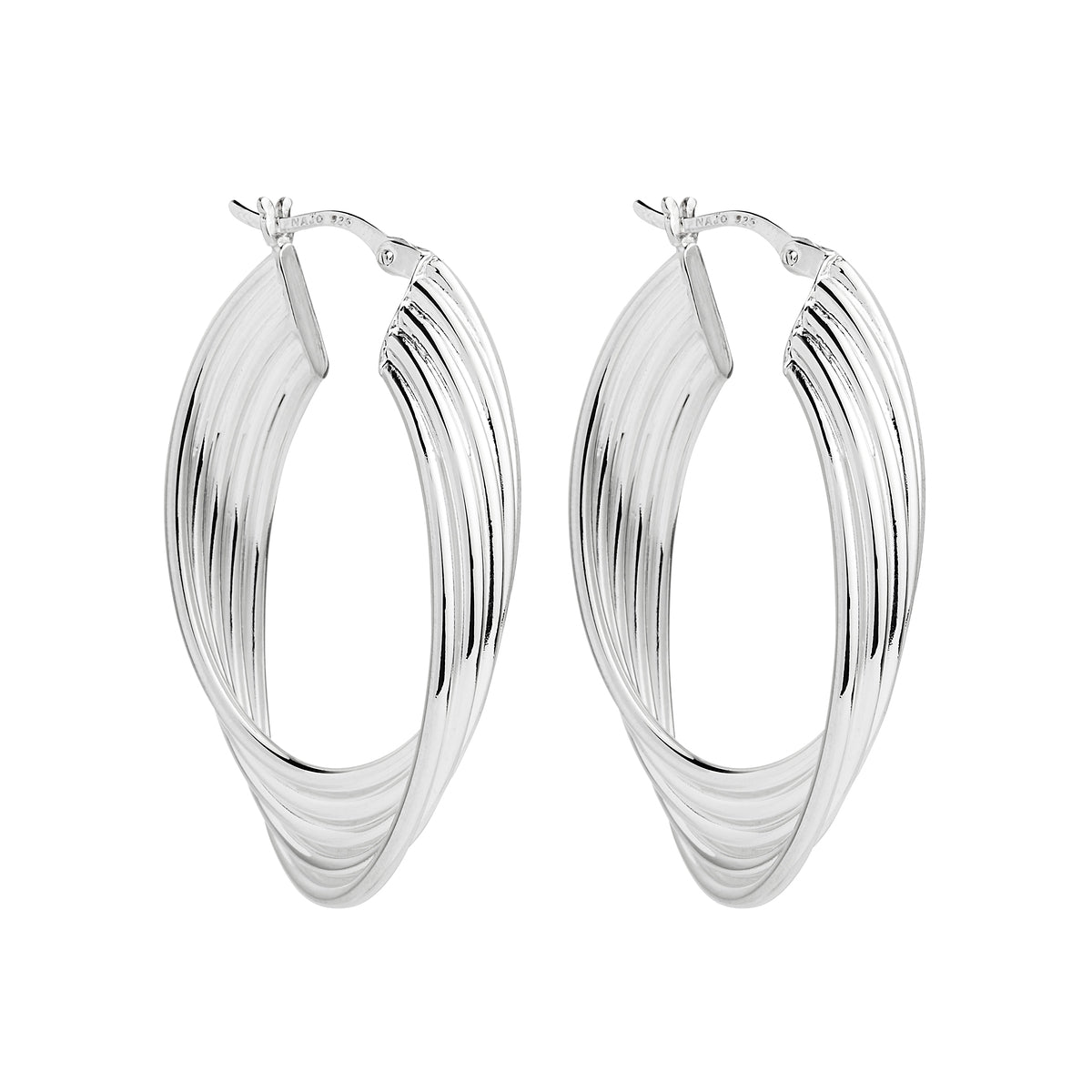 Sterling silver 23x40mm silver multi-wire, oval twist hoop earring with lever clasp, antitarnish