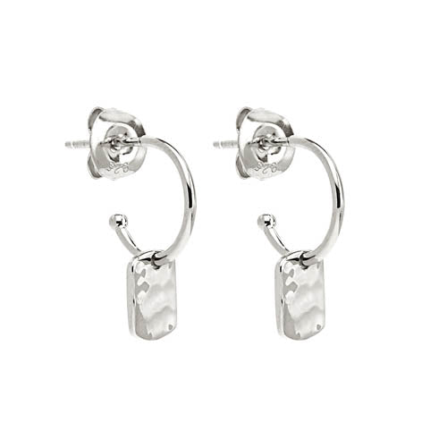 Sterling silver, beaten finish silver tag hanging
