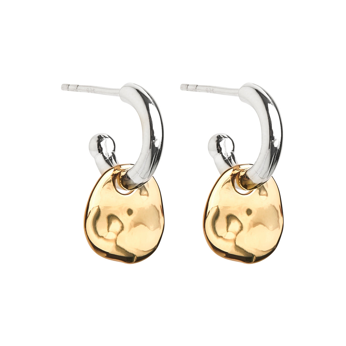 Sterling Silver, with yellow gold plated pebble disc hanging