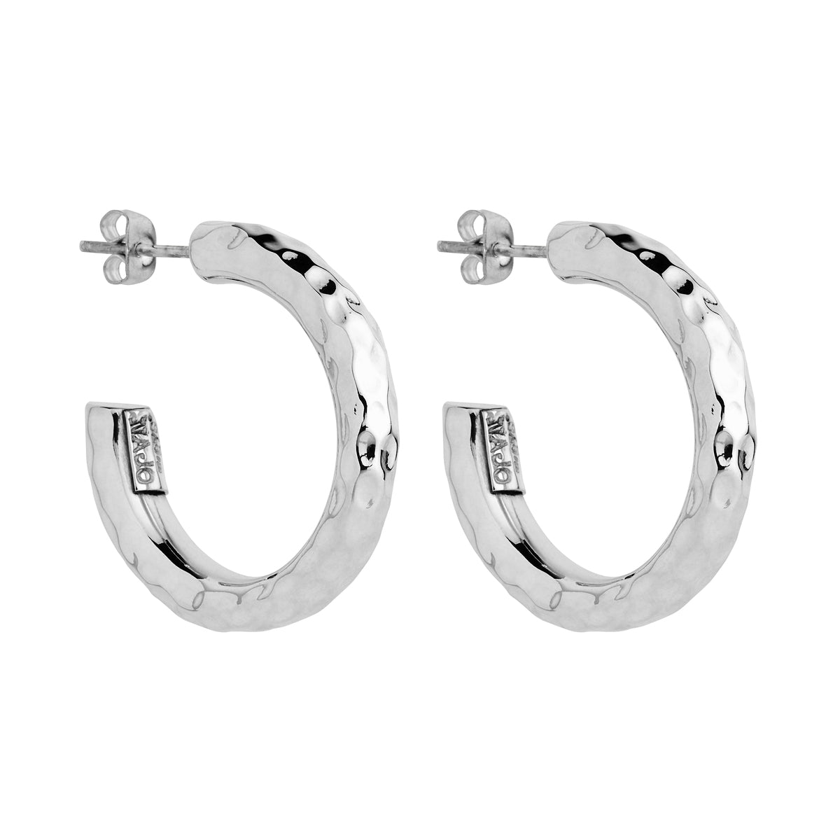 Hollow silver tube hoop earring with post & butterfly