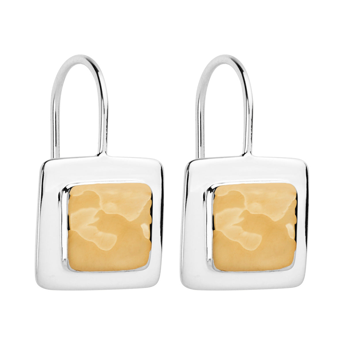 Sterling silver, yellow gold plated, with beaten square on fixed hook, antitarnish