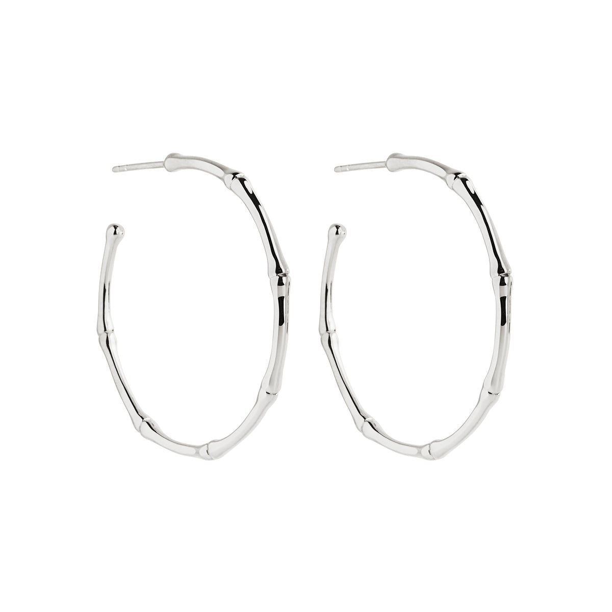 2x35mm silver bamboo stud hoop, antitarnish
