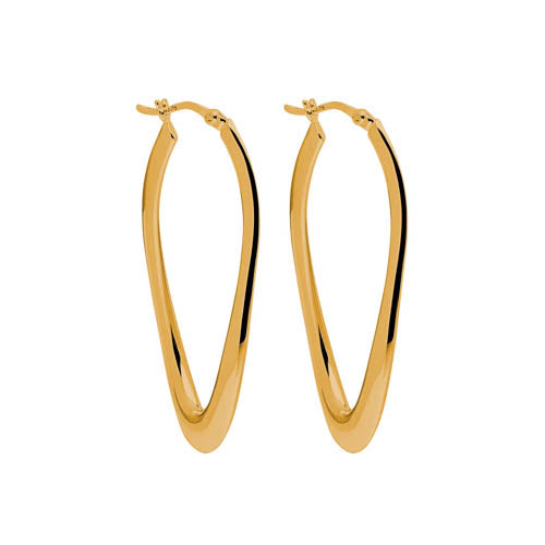 Sterling silver, YGP silver elongated twist hoop with lever clasp, antitarnish