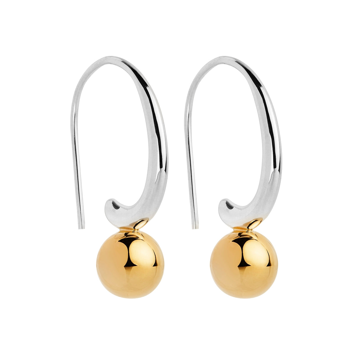 Yellow gold plated ball attached to silver curl hooks