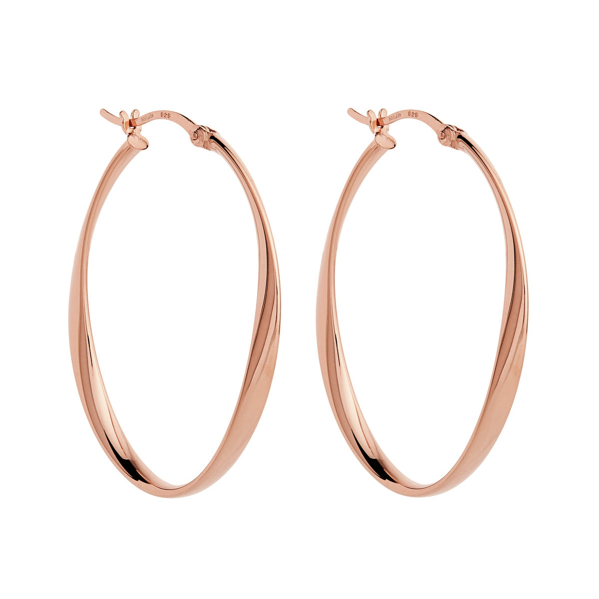 Rose gold plated ribbon oval hoops