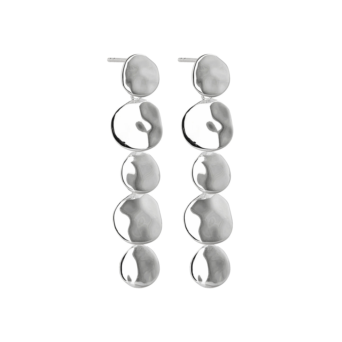 5 x linked flat silver disk stud earring drops, antitarnish