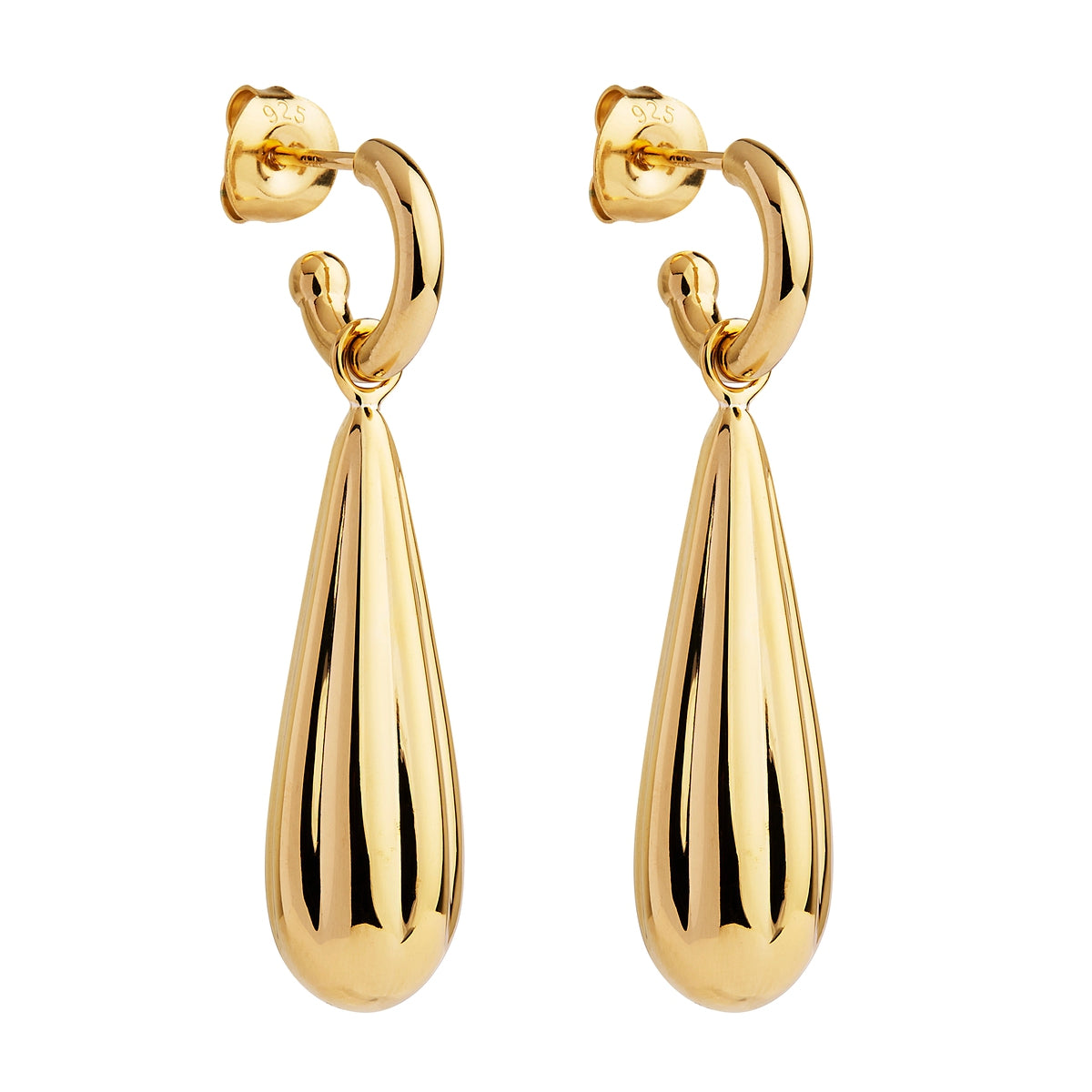 Sterling silver, yellow gold plated teardrop, ridged earrings with butterflies.