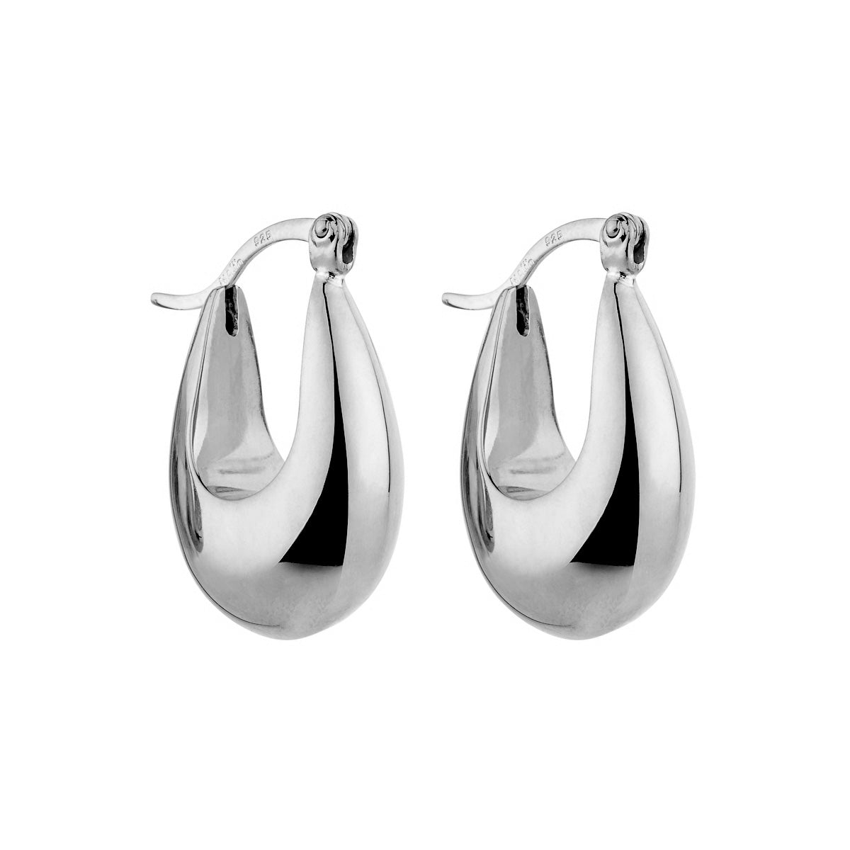 Sterling silver, tapered teardrop hoop with lever clasp