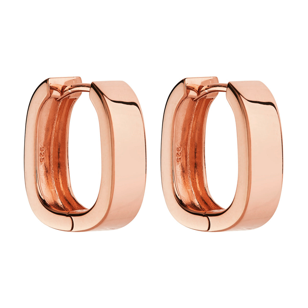 Sterling silver, rose gold plated straight sided hoop huggie earring