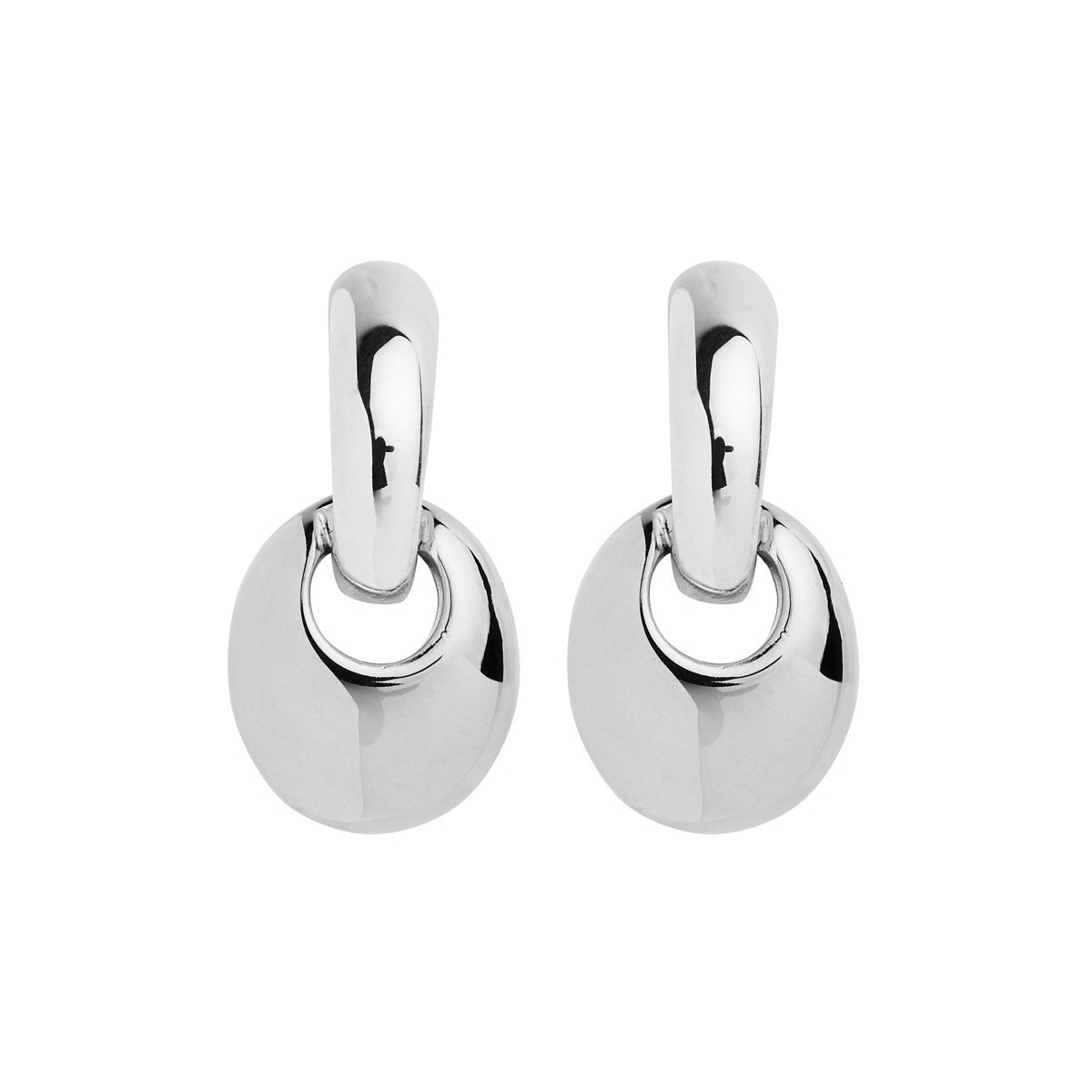 Sterling silver oval bead attached to curl hoop with stud fitting