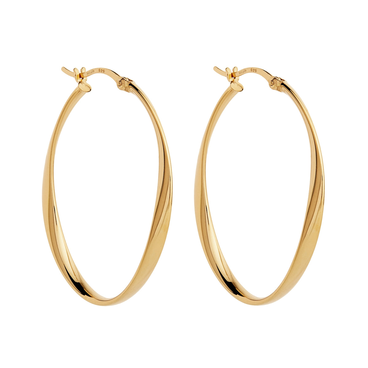 Sterling silver, Gold plated oval Hoop Earrings