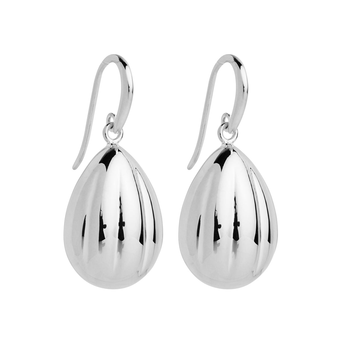 Sterling silver ridged puff teardrop swinging on hook