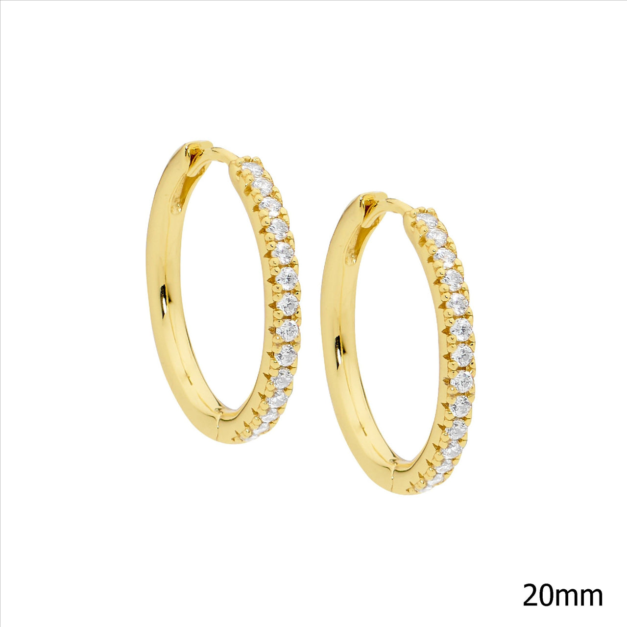 Yellow gold plated CZ set Hoops, 20mm