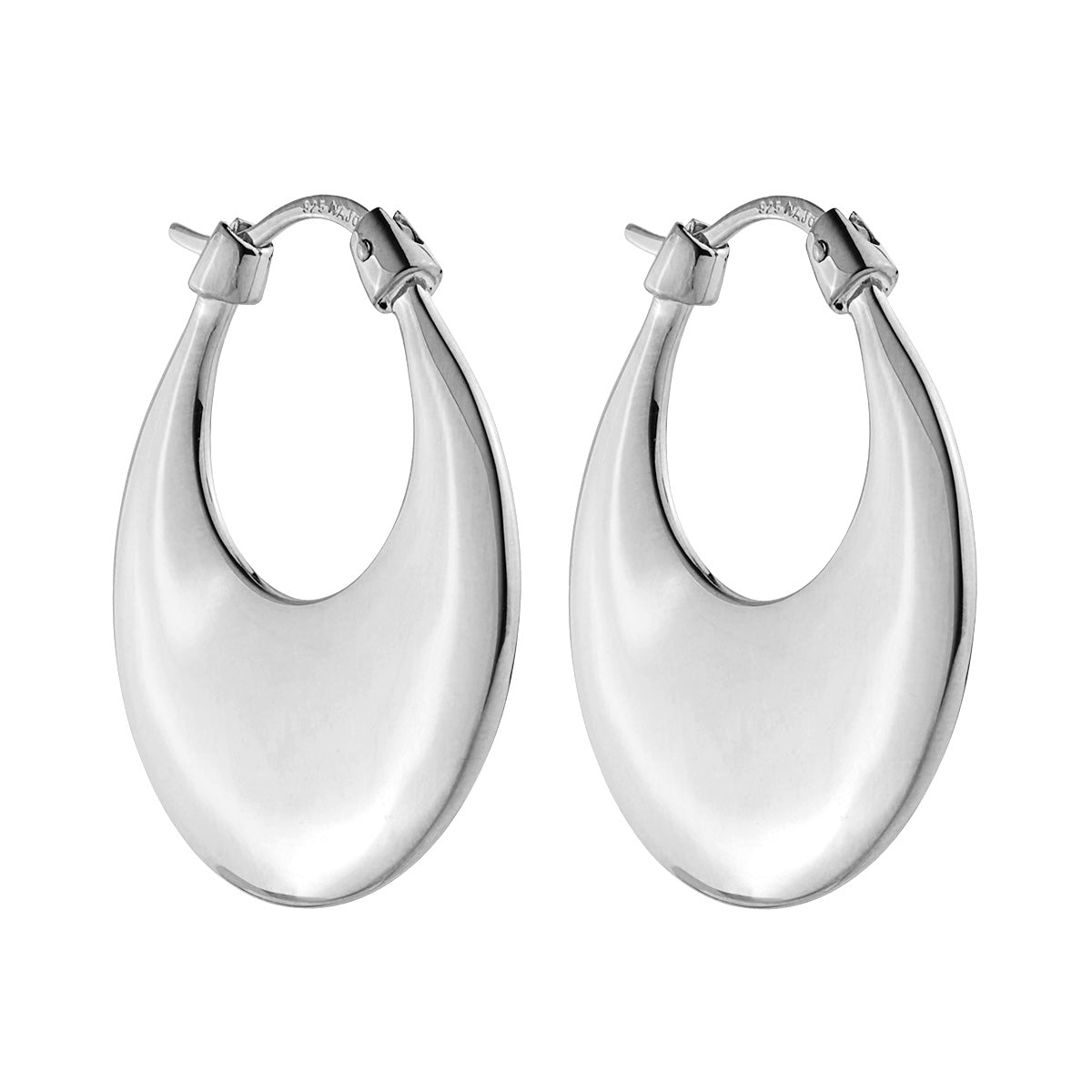 Sterling silver, flattish silver crescent hoop with lever clasp