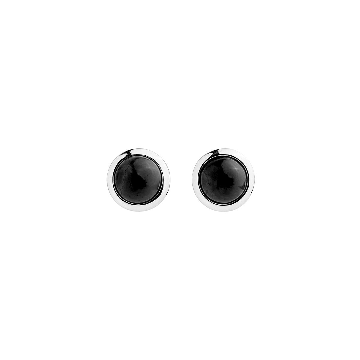 Sterling silver, 8mm round silver and black onyx stud earring