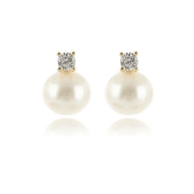 Freshwater Pearl and cubic zirconica stud earrinhd