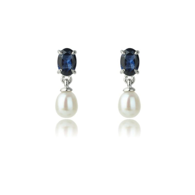 Sapphire and Freshwater Pearl drop earrings