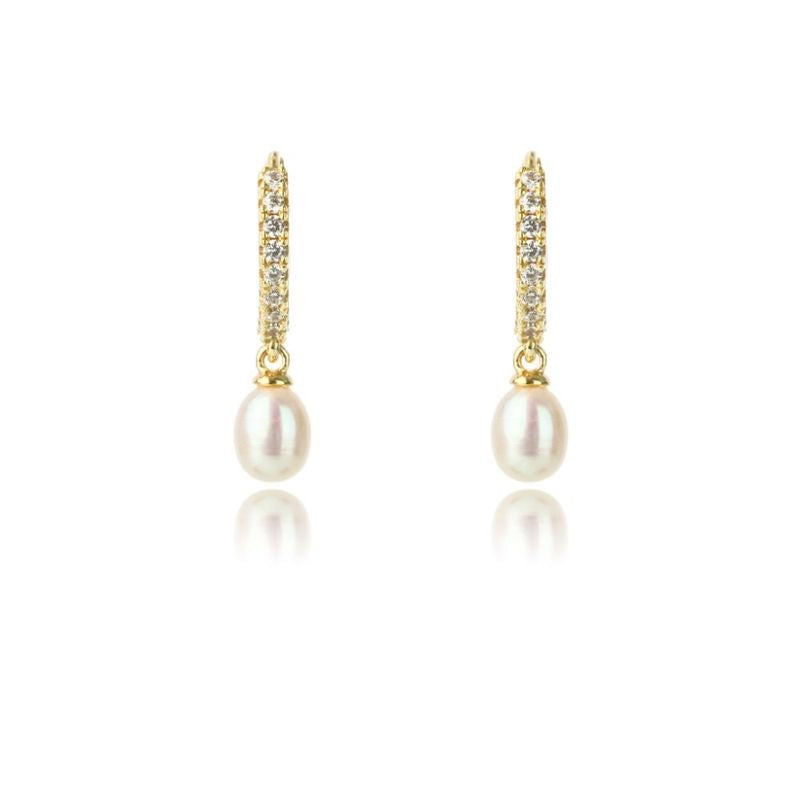 Gold plated, Freshwater Pearl and cubic zirconia earrings