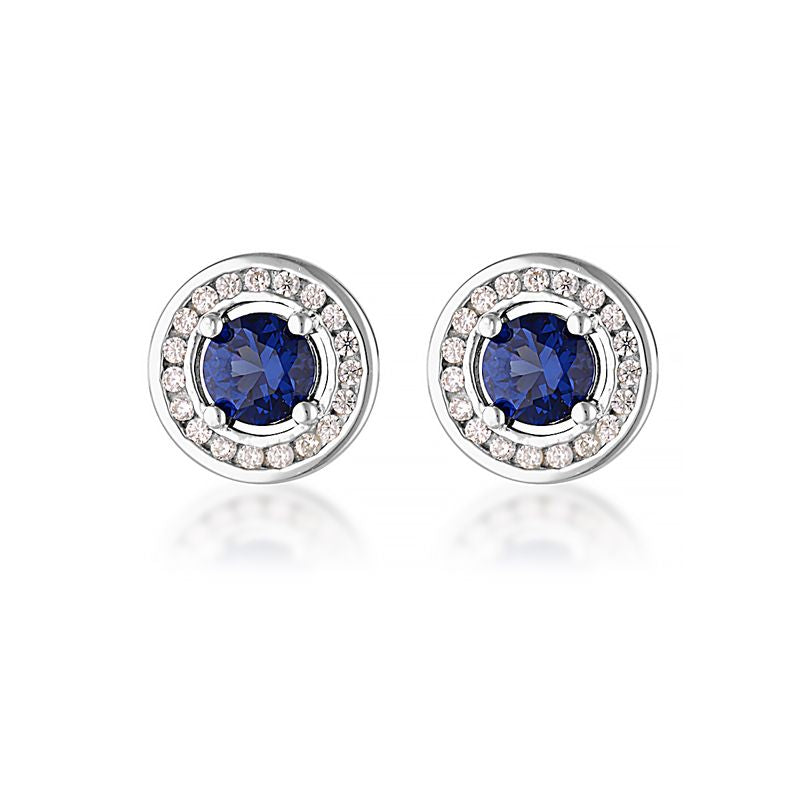 Sterling silver, Sapphire Nano with Halo of White Cubic Zirconia