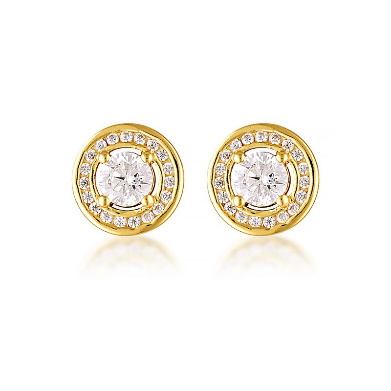 Sterling silver, Gold plated, Halo Cubic Zirconia stud earrings