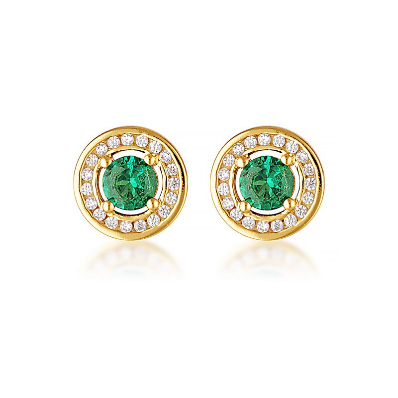 Sterling silver, gold plated, Emerald Nano and White Cubic Zirconia studs