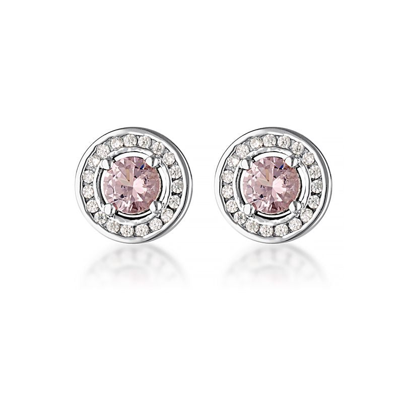 Sterling silver studs with Morganite and white cubic zirconia