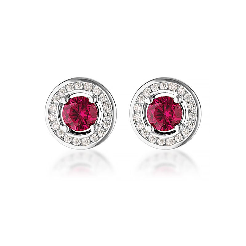Stelring silver, Ruby and white cubic zirconia studs