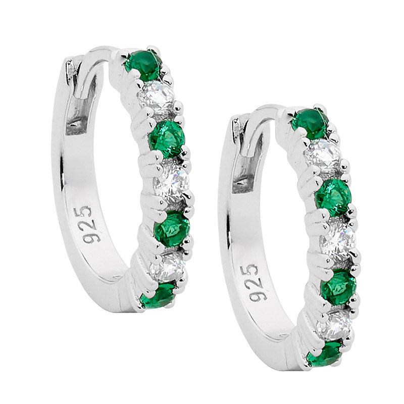 White & Green CZ 14mm Huggies