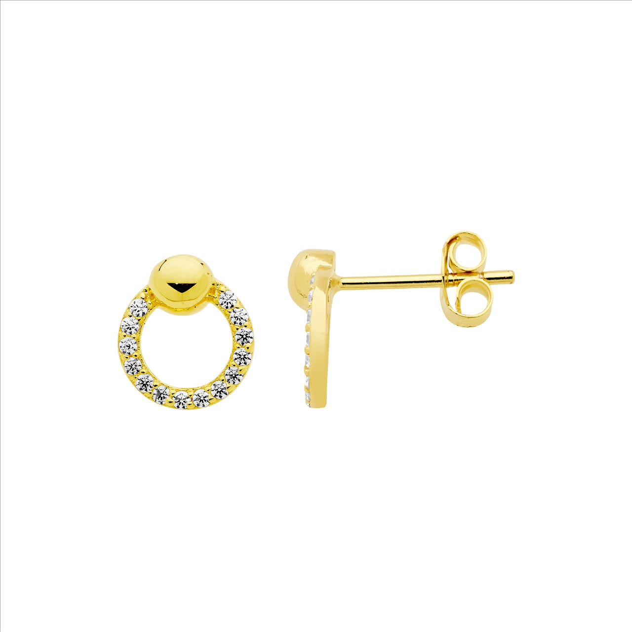 Gold plated, Circle CZ set earrings